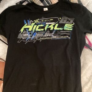 Graphic racing T shirt women’s fitted Medium